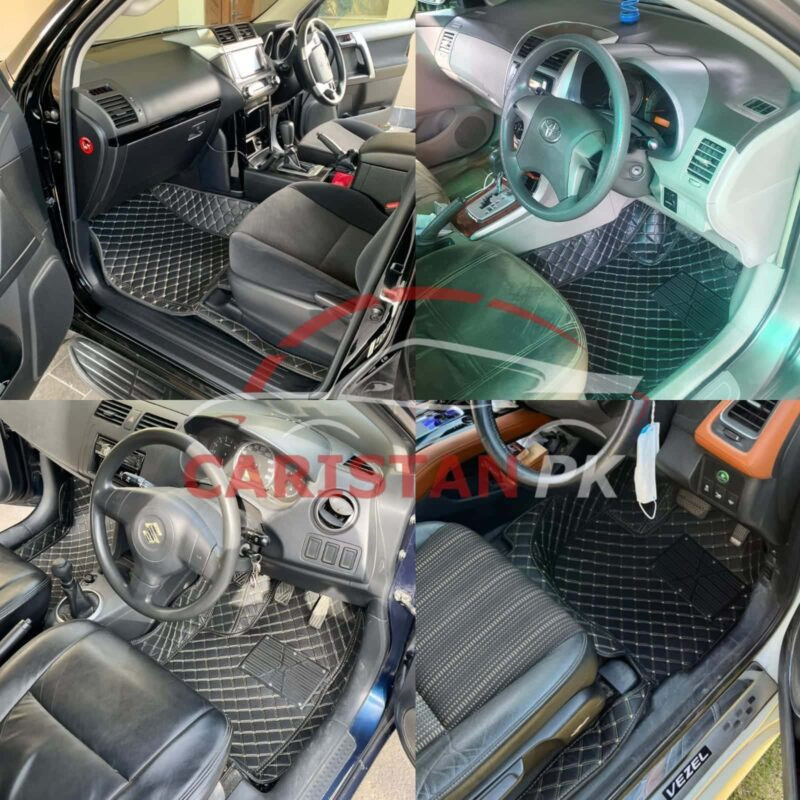 7D Floor Mats Black With Beige Stitch