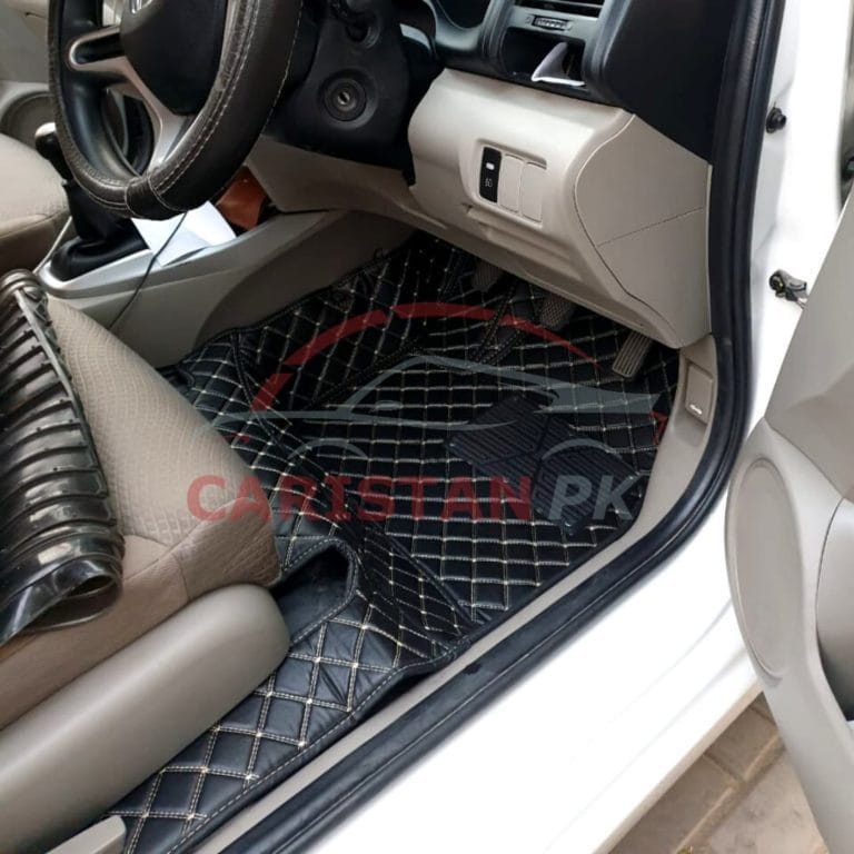 Honda City 7D Floor Mats Black With Beige Stitch 2009-21 2