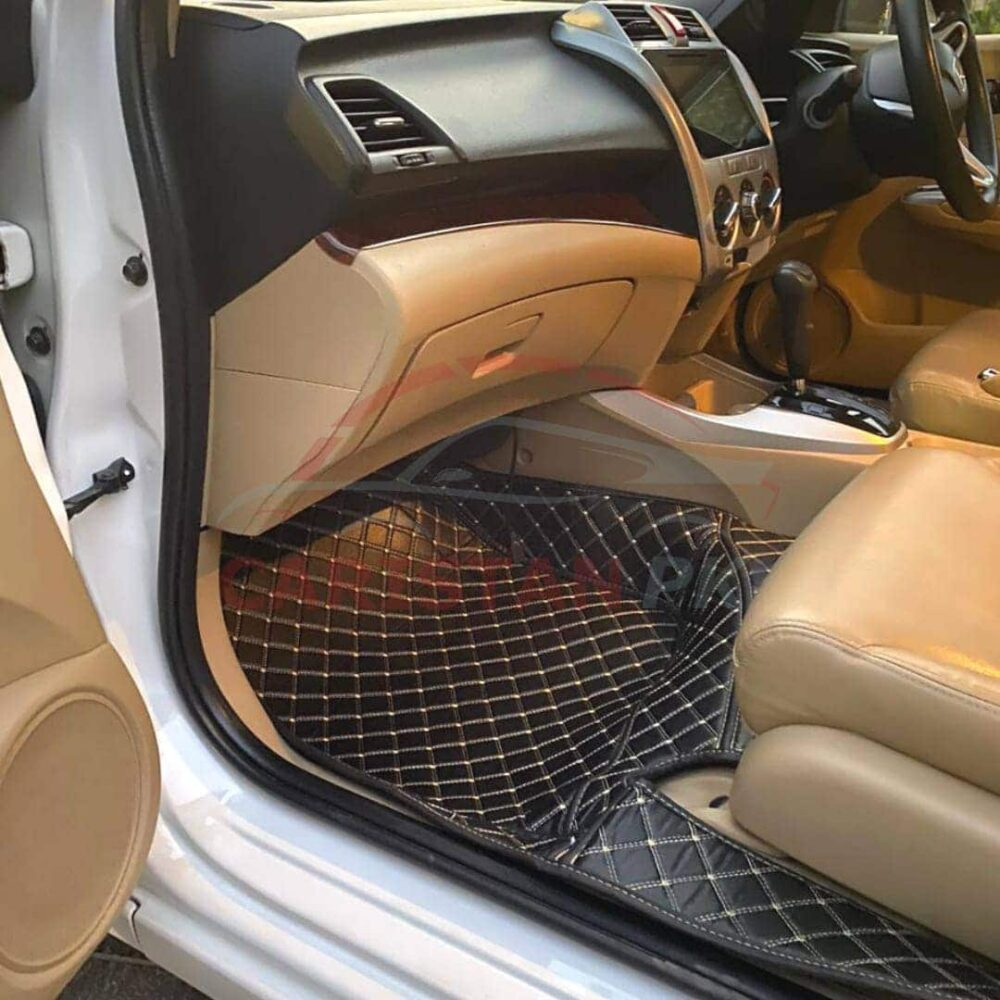 Honda City 7D Floor Mats Black With Beige Stitch 2009-21 Honda City 7D Floor Mats Black With Beige Stitch 2009-21