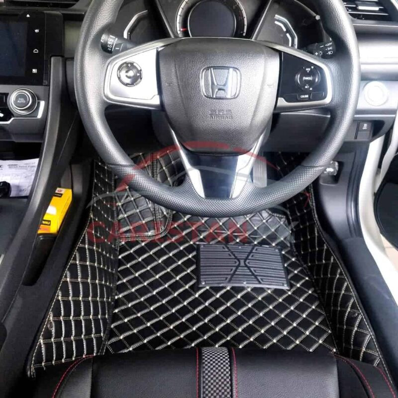 Honda Civic 7D Floor Mats Black With Beige Stitch 2016-21 3