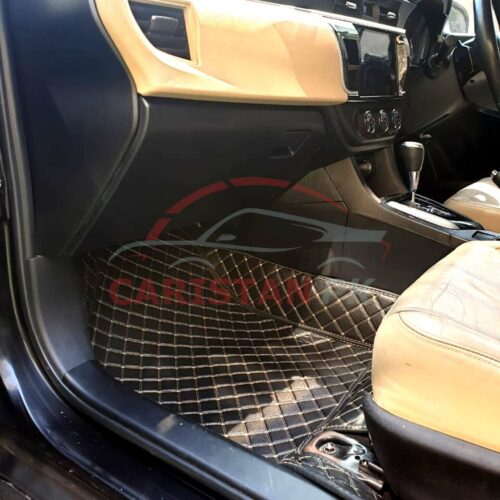Toyota Corolla 7D Floor Mats Black With Beige Stitch 2014-26 1