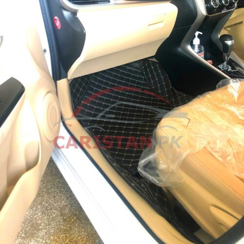 Toyota Yaris 7D Floor Mats Black With Beige Stitch 2