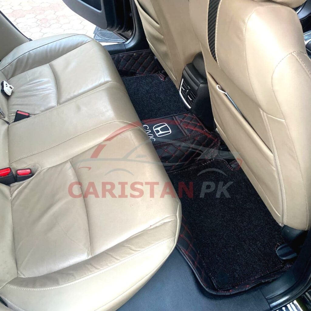 Honda Civic 9D Premium Floor Mats Black With Red Stitch 2016-21 3