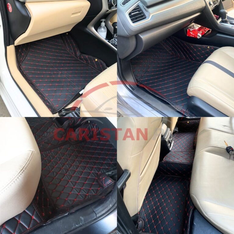 7D Floor Mats Black With Red Stitch 1