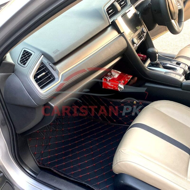 Honda Civic 7D Floor Mats Black With Red Stitch 2016-21 Model Honda Civic 7D Floor Mats Black With Red Stitch 2016-21 Model