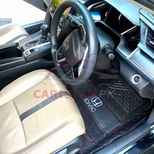 Honda Civic 9D Premium Floor Mats Black With Red Stitch 2016-21 1