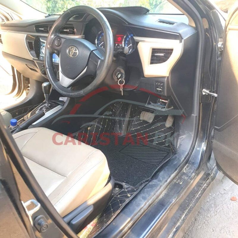 Toyota Corolla 9D Floor Mats Black With Beige Stitch 2014-26 Toyota Corolla 9D Floor Mats Black With Beige Stitch 2014-26