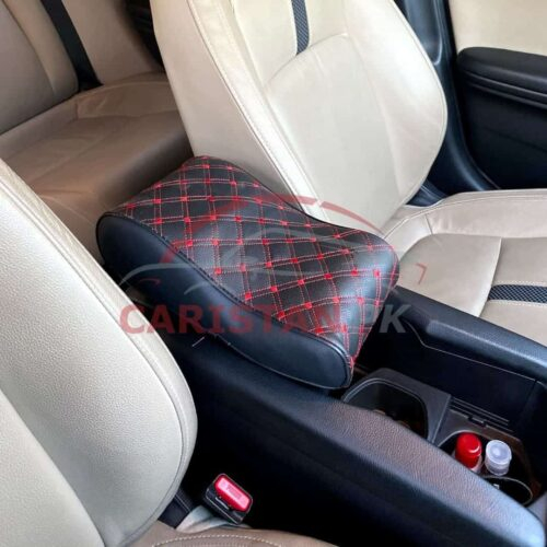 Universal Armrest Cushion Pad Black With Red Stitch 1