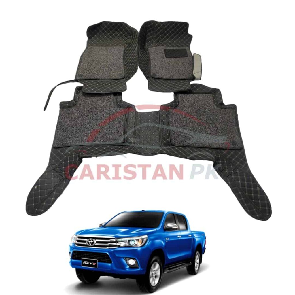 Toyota Hilux Revo 9D Premium Floor Mats Black With Beige Stitch