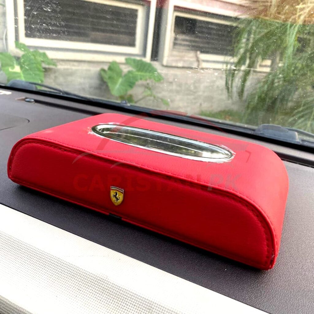 Premium Leather Car Tissue Box Red