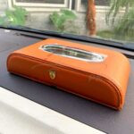 Premium Leather Car Tissue Box Orange