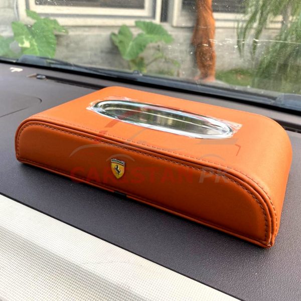 Premium Leather Car Tissue Box Orange