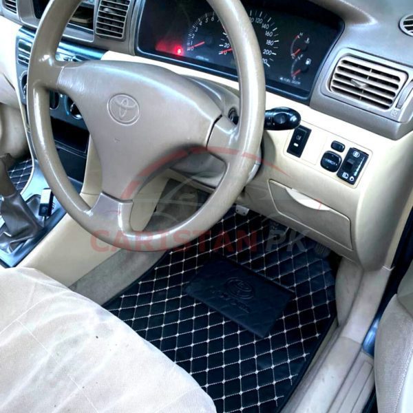 Toyota Corolla Flat Style 7D Floor Mats Black With Beige Stitch 2002-08 1