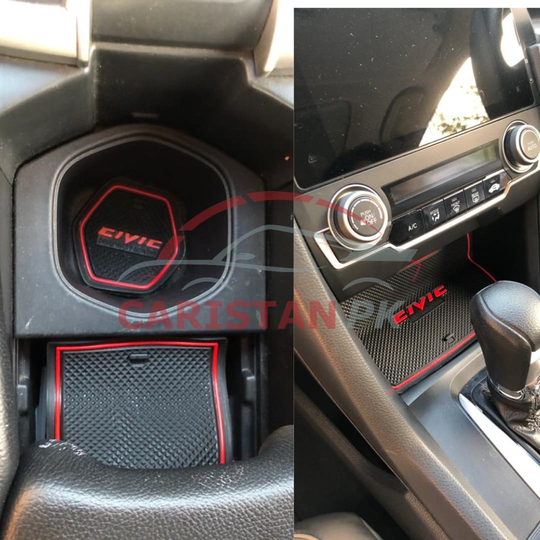 Honda Civic Non Slip Interior Protection Mats Red 2016-21