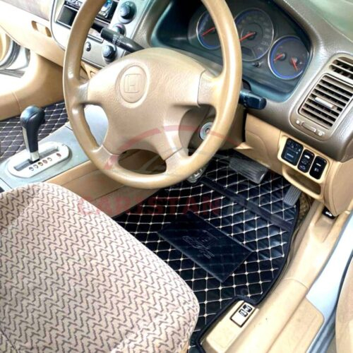 Honda Civic Flat Style 7D Floor Mats Black With Beige Stitch 2001-05 3