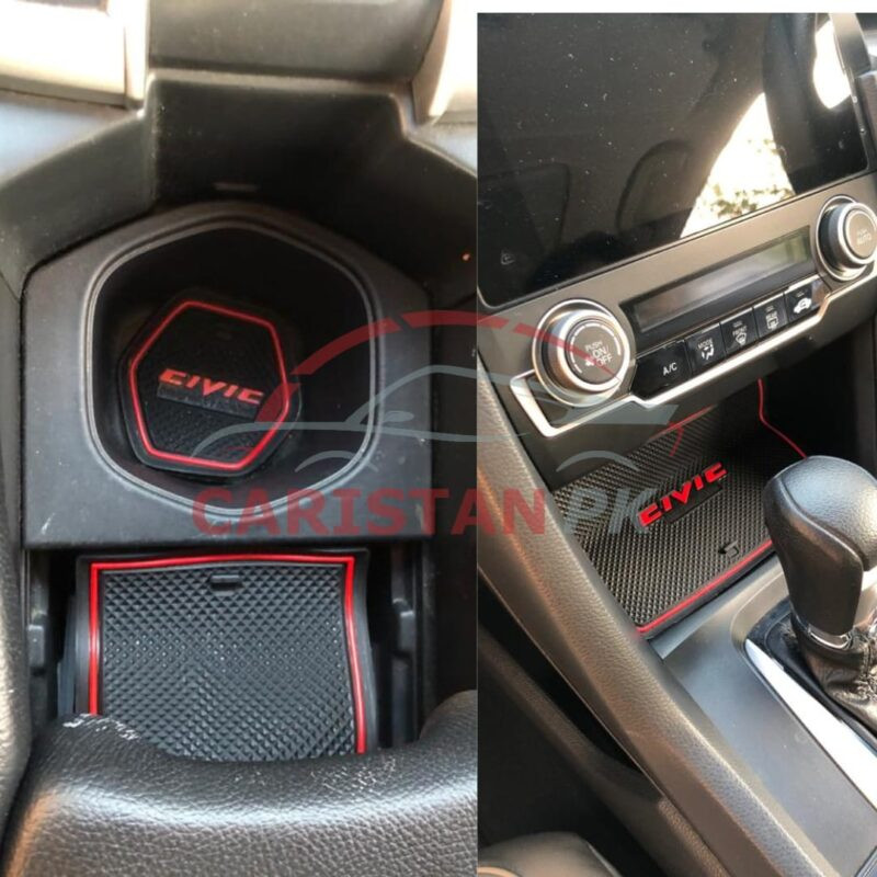 Honda Civic Non Slip Interior Protection Mats Red 2016-21 4