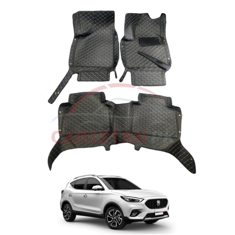 MG HS 7D Floor Mats Black With Beige Stitch MG HS 7D Floor Mats Black With Beige Stitch