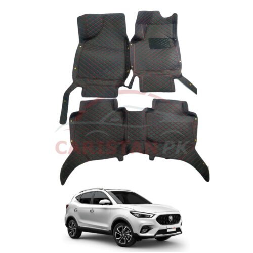 MG HS 7D Floor Mats Black With Red Stitch