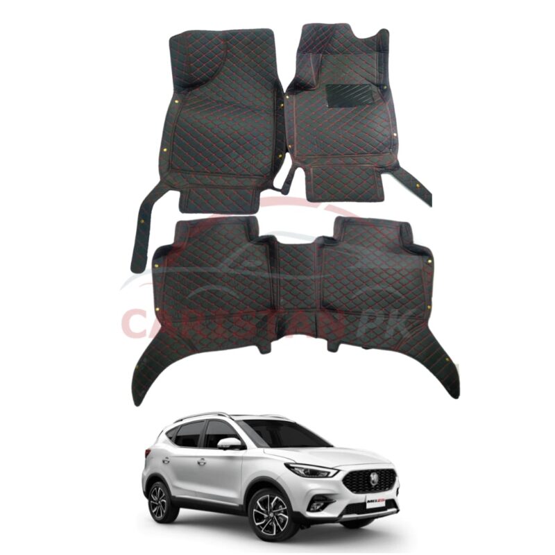 MG HS 7D Floor Mats Black With Red Stitch