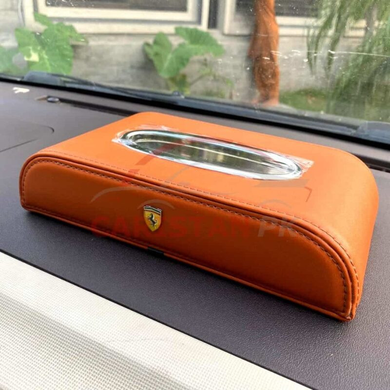 Premium Leather Car Tissue Box Orange