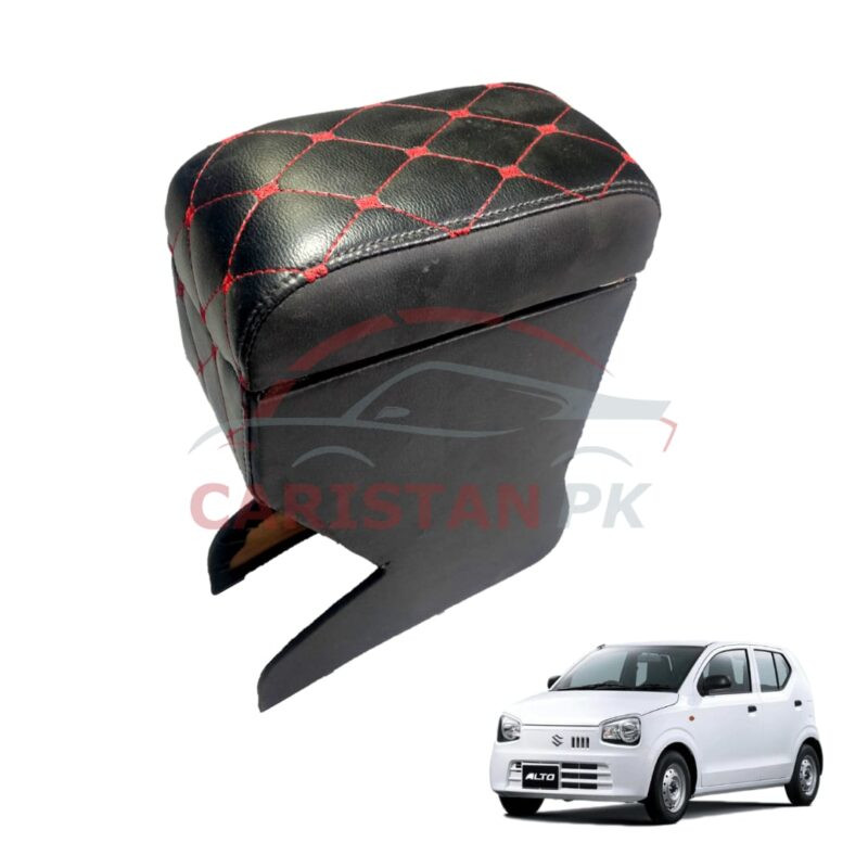 Suzuki Alto Custom Fit Arm Rest Black With Red Stitch 2017-26 Suzuki Alto Custom Fit Arm Rest Black With Red Stitch 2017-26