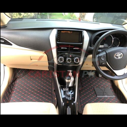 Toyota Yaris 7D Floor Mats Black With Red Stitch