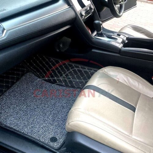 Honda Civic 9D Premium Floor Mats Black With Beige Stitch 2016-21 2
