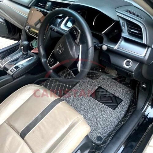 Honda Civic 9D Premium Floor Mats Black With Beige Stitch 2016-21