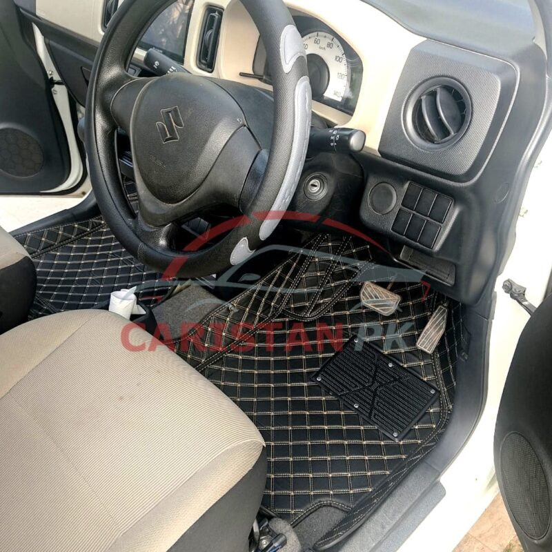 Suzuki Alto 7D Floor Mats Black With Beige Stitch 2017-26