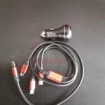 Car Mobile Fast Charger With 3 in 1 With USB Data Cable Black