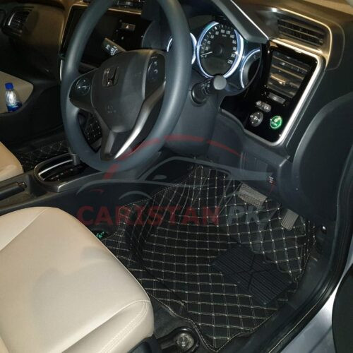 Honda City 7D Floor Mats Black With Beige Stitch Hard Design 2022 Model & Onwards