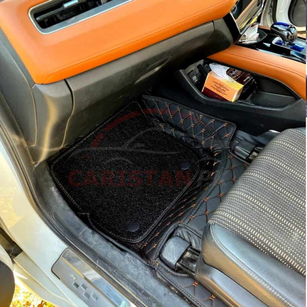 Honda Vezel 9D Premium Floor Mats Black With Orange Stitch