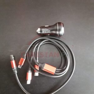 Car Mobile Fast Charger With 3 in 1 With USB Data Cable Black