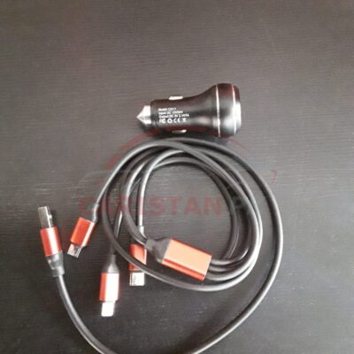 Car Mobile Fast Charger With 3 in 1 With USB Data Cable Black