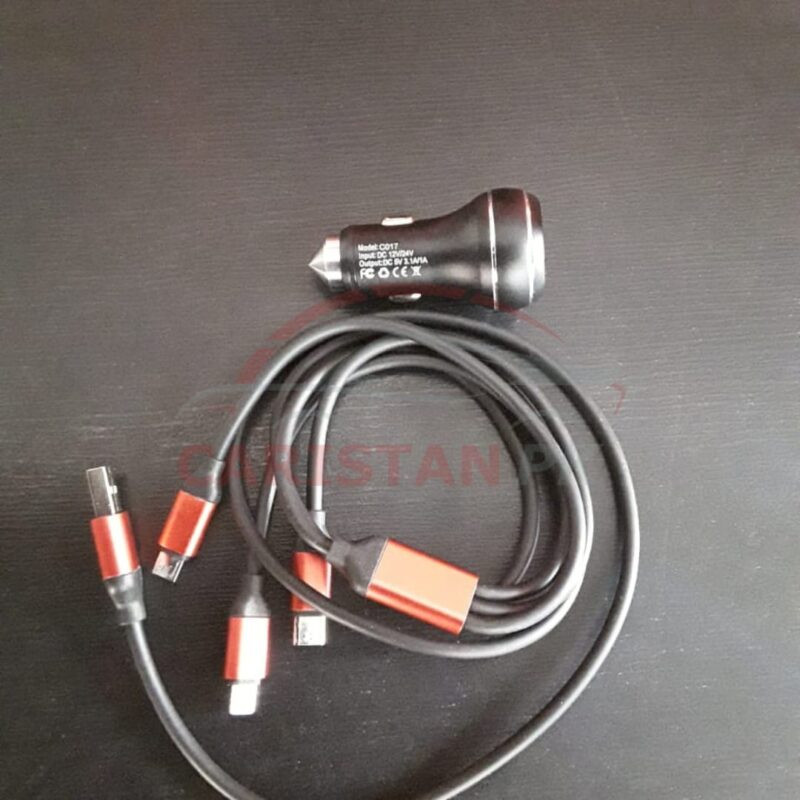 Car Mobile Fast Charger With 3 in 1 With USB Data Cable Black