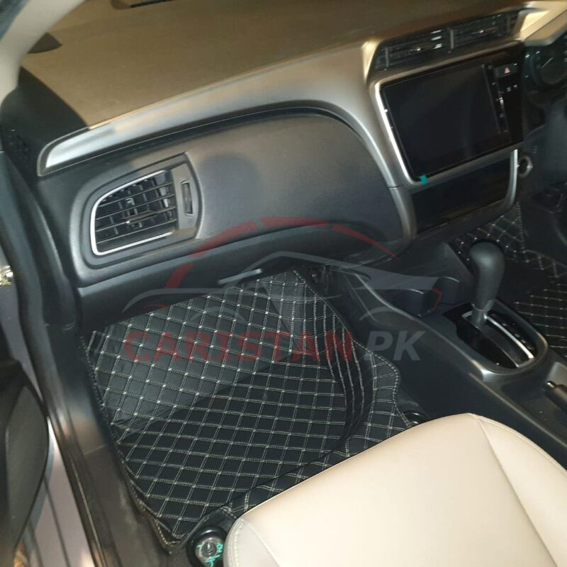 Honda City 7D Floor Mats Black With Beige Stitch Hard Design 2022 Model & Onwards 1