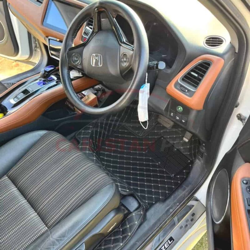 Honda Vezel 7D Floor Mats Black With Beige Stitch 2