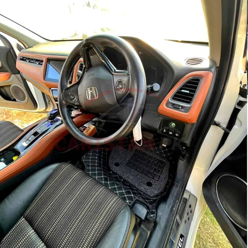Honda Vezel 9D Floor Mats Black & Beige Stitch 1