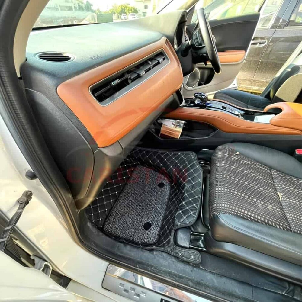 Honda Vezel 9D Floor Mats Black & Beige Stitch Honda Vezel 9D Floor Mats Black & Beige Stitch