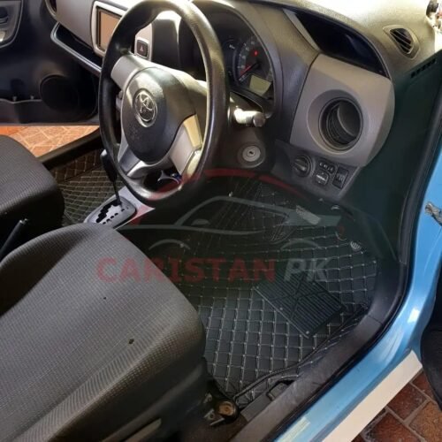 Toyota Vitz 7D Floor Mats Black With Beige Stitch 2011-16 Model