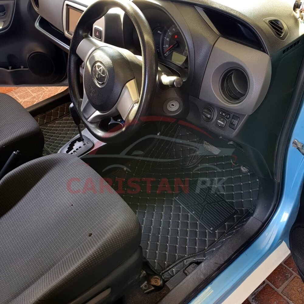 Toyota Vitz 7D Floor Mats Black With Beige Stitch 2017-23
