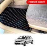 Toyota Vitz Flat Style 7D Floor Mats Black With Beige Stitch 2011-16