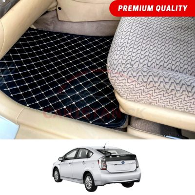 Toyota Prius Flat Style 7D Floor Mats Black With Beige Stitch 2010-17