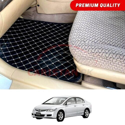 Honda Civic Reborn Flat Style 7D Floor Mats Black With Beige Stitch