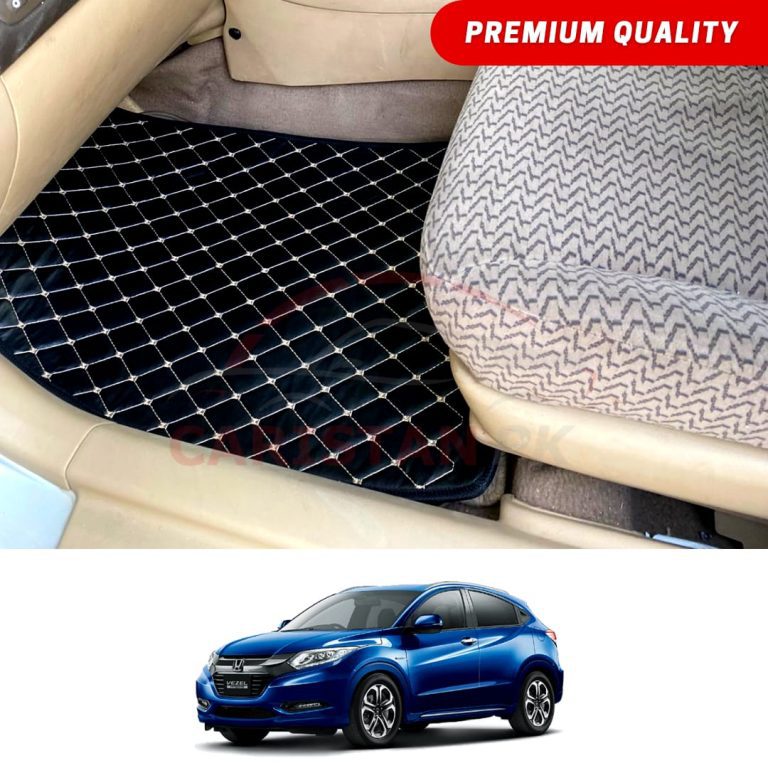 Honda Vezel Flat Style 7D Floor Mats Black With Beige Stitch