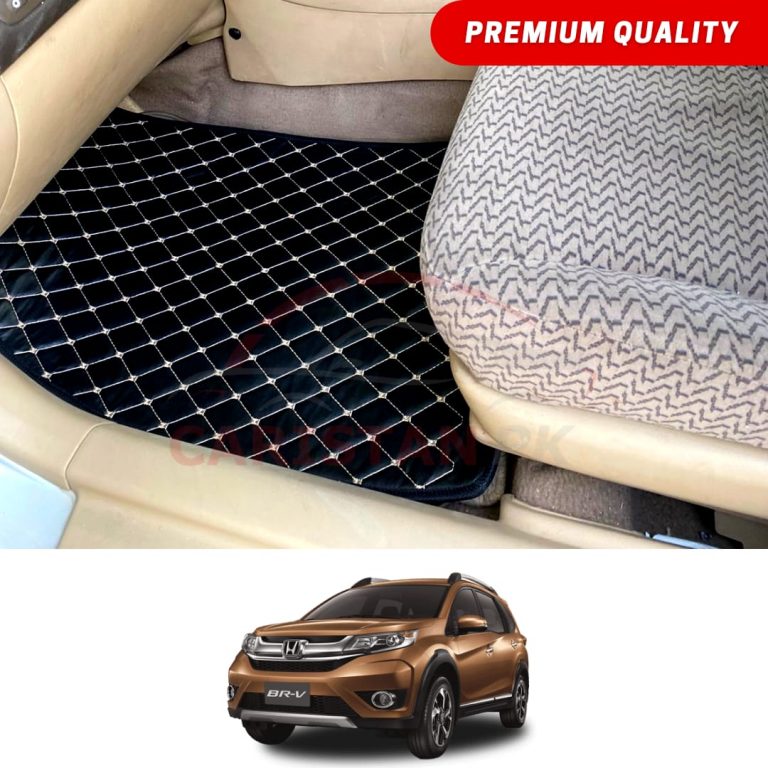 Honda BRV Flat Style 7D Floor Mats Black With Beige Stitch