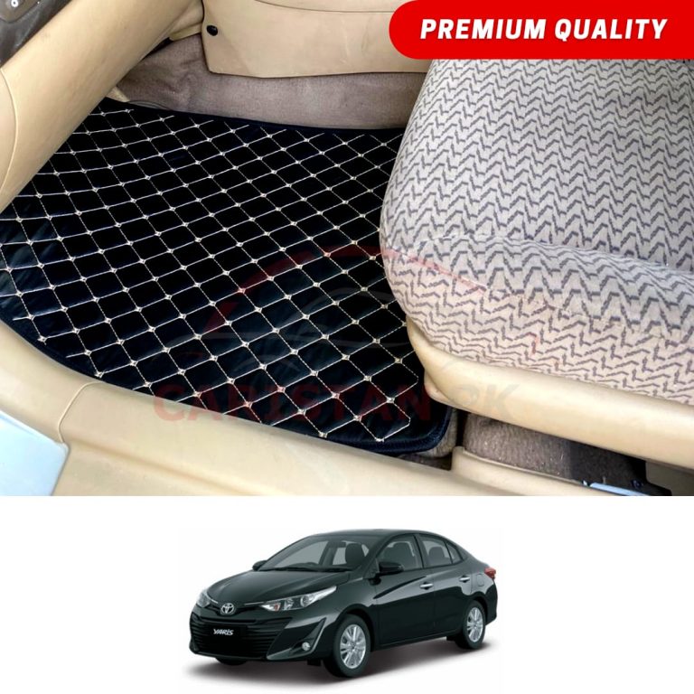 Toyota Yaris Flat Style 7D Floor Mats Black With Beige Stitch