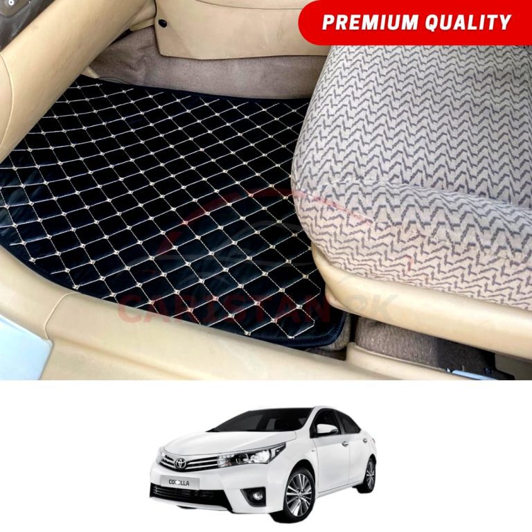 Toyota Corolla Flat Style 7D Floor Mats Black With Beige Stitch 2014-16