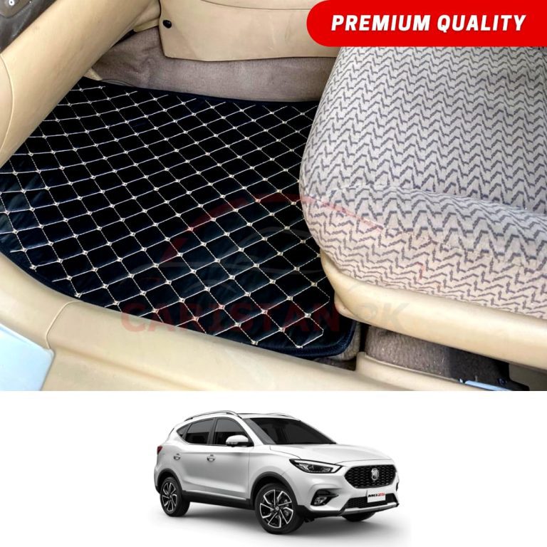 MG HS Flat Style 7D Floor Mats Black With Beige Stitch