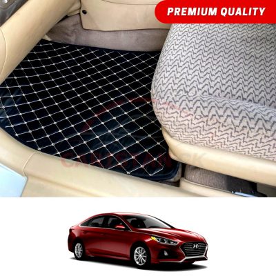 Hyundai Elantra Flat Style 7D Floor Mats Black With Beige Stitch